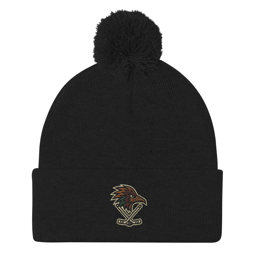 Classic Hockey Pom Beanie – Embroidered Knit - Image 3