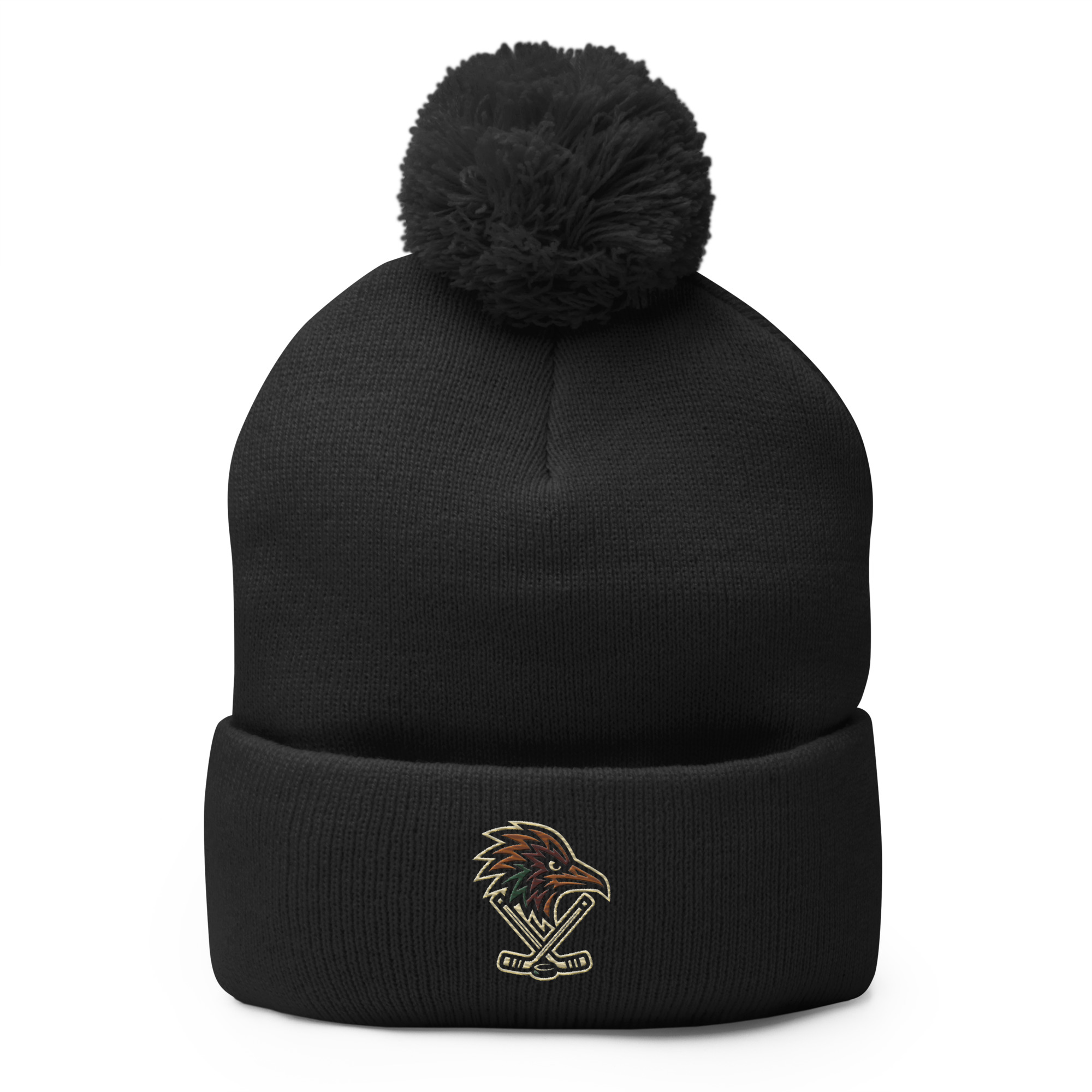 Classic Hockey Pom Beanie – Embroidered Knit
