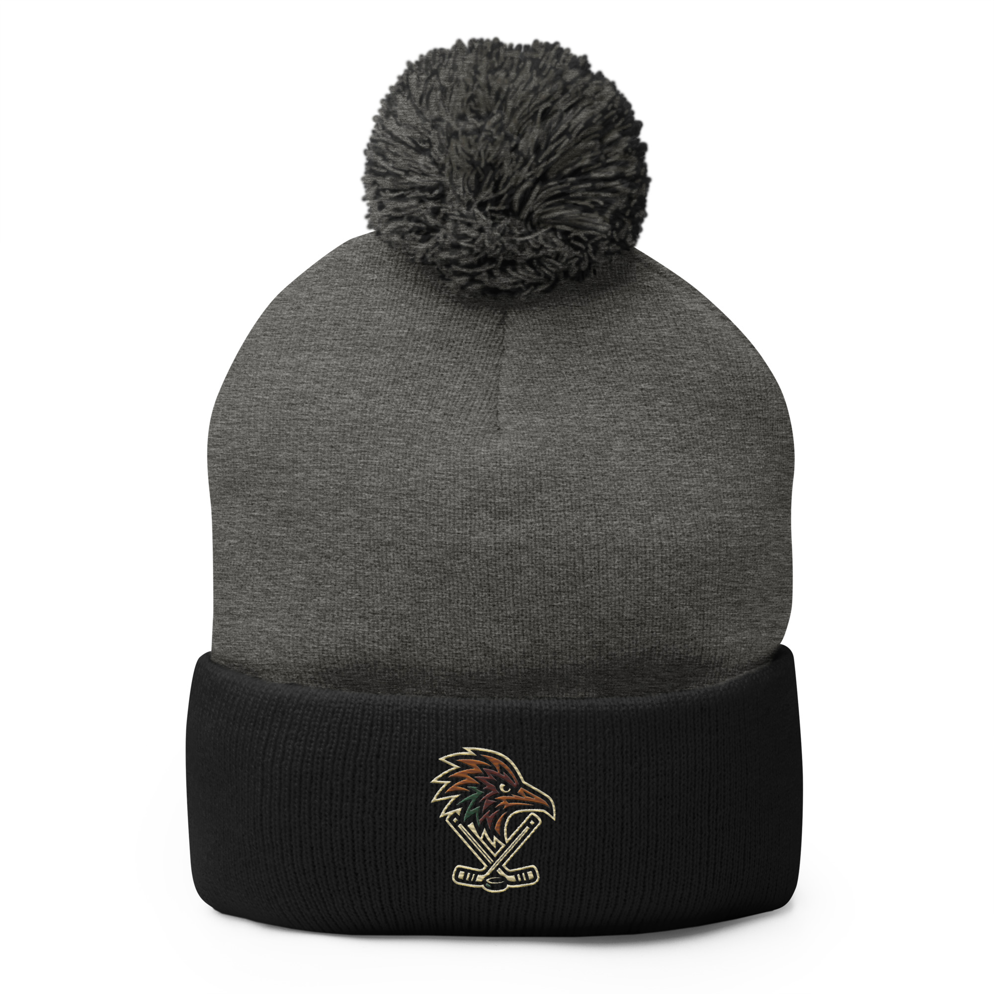 Classic Hockey Pom Beanie – Embroidered Knit - Image 2