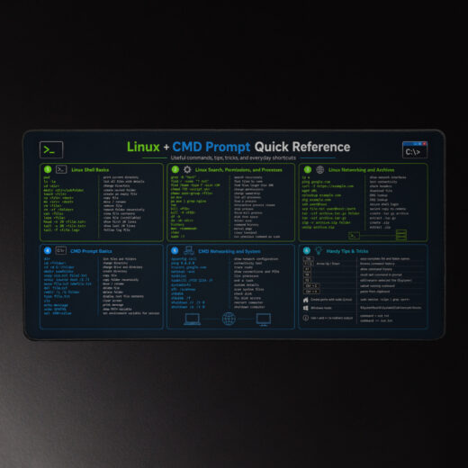 Linux + CMD Prompt Quick Reference Desk Mat